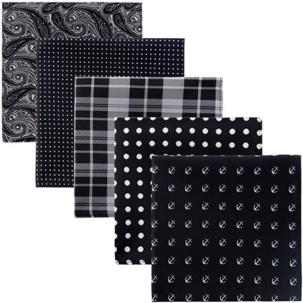 5 Piece Assorted Woven Microfiber Premium Pocket Square Gift Box Set